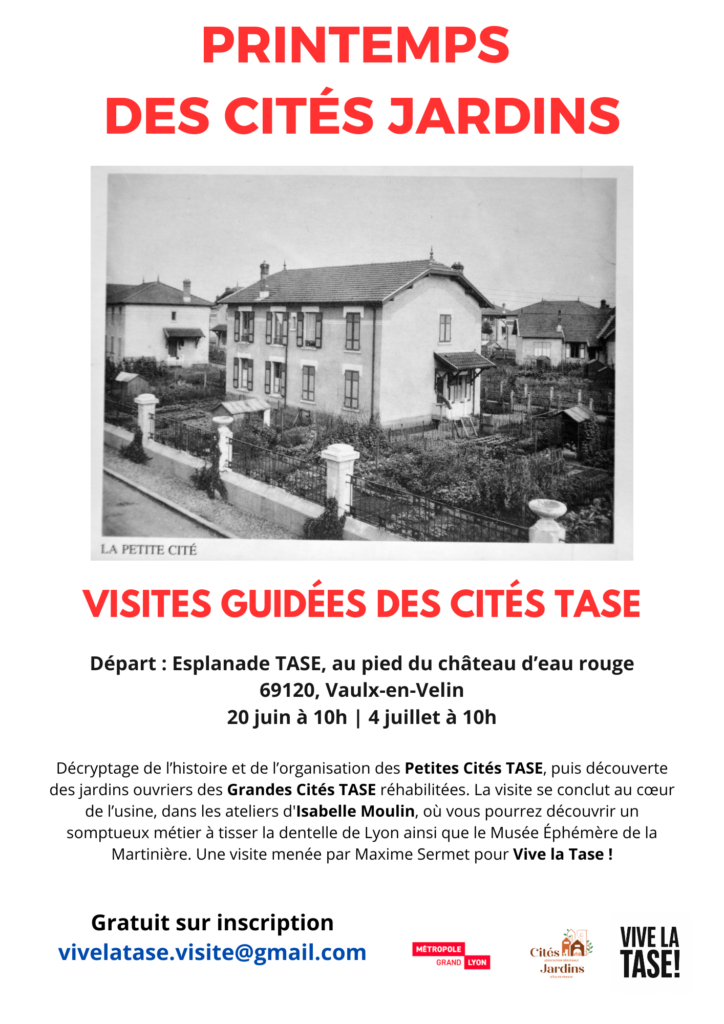 Dans le cadre du 🌸 Printemps des Cités Jardins 🌸, l’association Vive la TASE !, en partenariat avec Isabelle Moulin, vous propose deux visites guidées gratuites à la découverte des cités jardins et de l’ancienne usine TASE